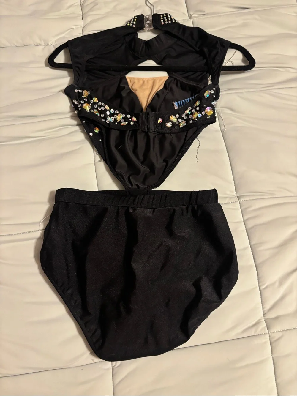 Glamorous Black Rhinestone Fringe Performance Two-Piece